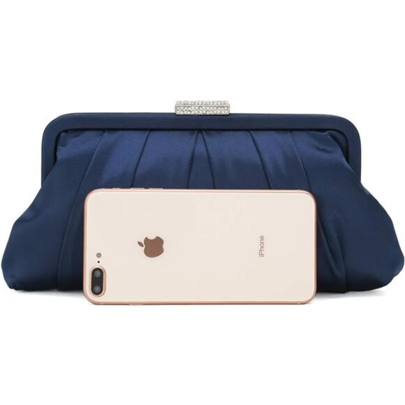 CHARMING TAILOR Classic Pleated Satin Clutch Bag Diamante Embellished Formal - Picture 3 of 7